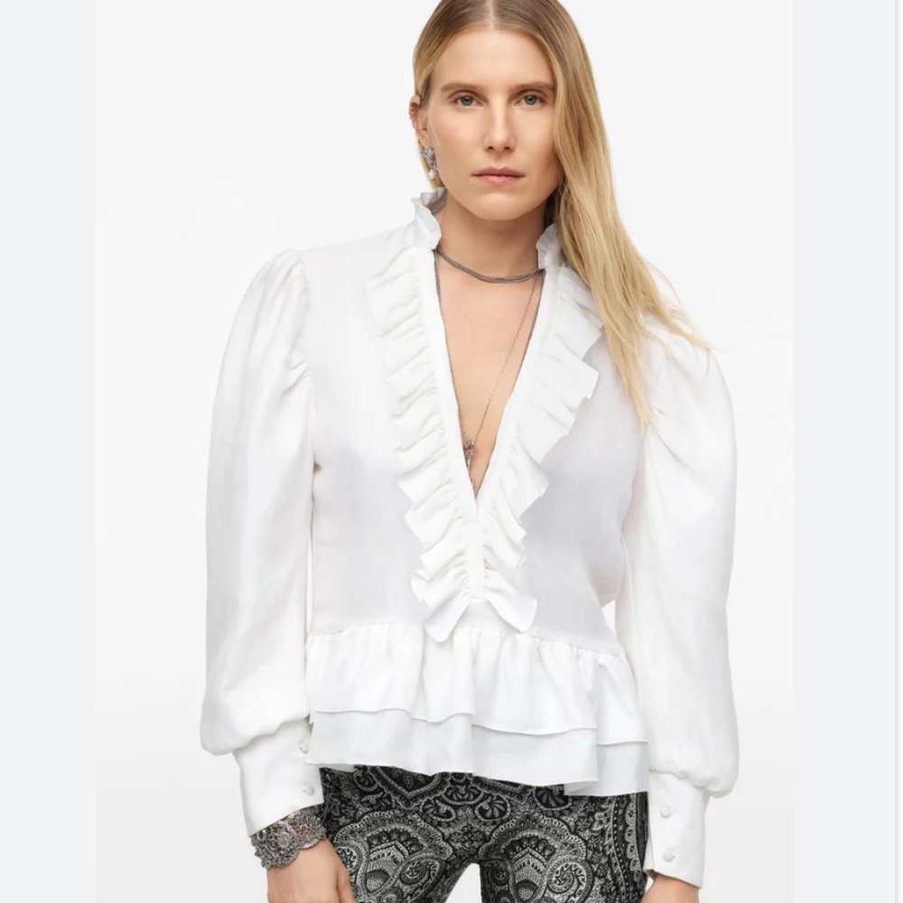 ZARA RUFFLED LONG SLEEVED BLOUSE LONG SLEEVES OYSTER WHITE XS, L NWT
